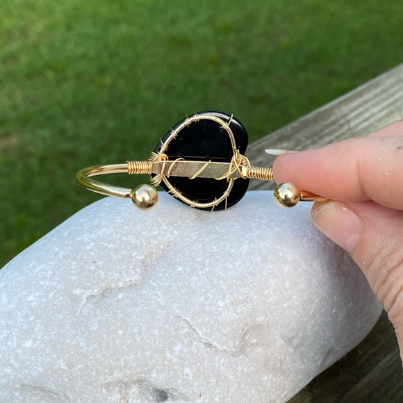 Genuine Black Onyx gemstone Heart Bracelet tree of life wire wrapped bracelet - Picture 10 of 12